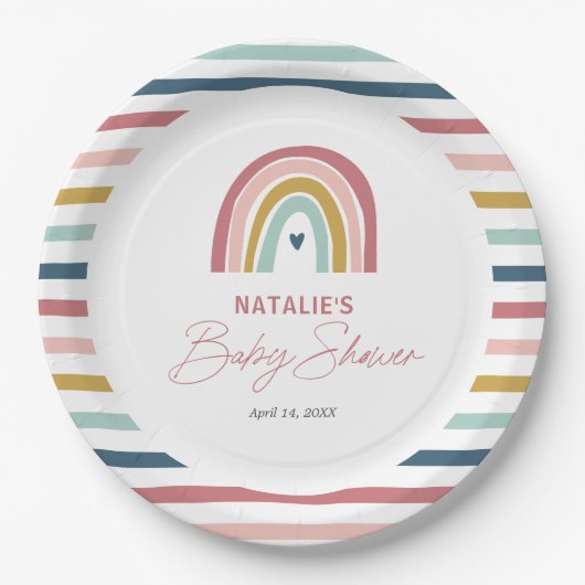 Rainbow Boho Roze Blauw Baby shower Papieren Bordje (Voorkant)