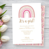 Rainbow Boho Roze Meisje Baby shower Kaart
