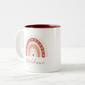 Rainbow Boho Terracotta Calligraphy Gift Tweekleurige Koffiemok (Voorkant links)