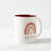 Rainbow Boho Terracotta Calligraphy Gift Tweekleurige Koffiemok (Voorkant rechts)