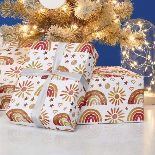 Rainbow Boho Verjaardag Baby shower Genderneutraal Cadeaupapier (Feestdagen)