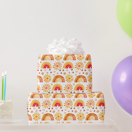 Rainbow Boho Verjaardag Baby shower Genderneutraal Cadeaupapier (Feestgeschenken)