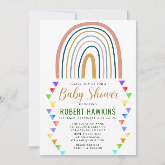 Rainbow Boho Waterverf Baby shower Kaart (Voorkant)