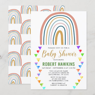 Rainbow Boho Waterverf Baby shower Kaart