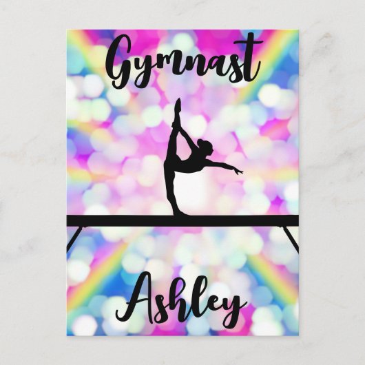 Rainbow Bokeh Blast Gymnastics Beam Personalized Briefkaart (Voorkant)