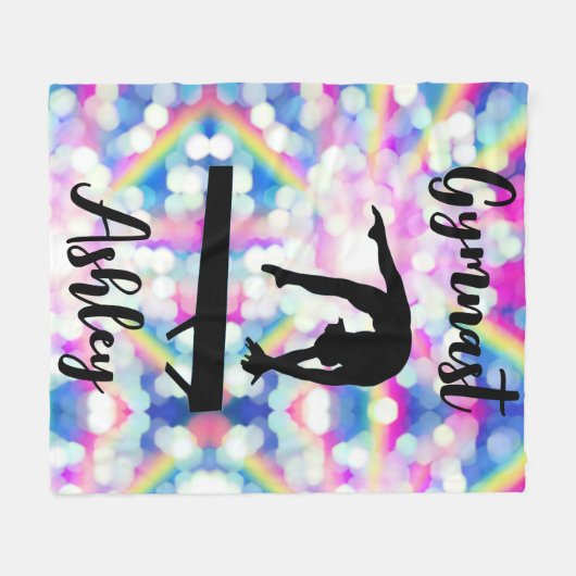 Rainbow Bokeh Blast Gymnastics Beam Personalized Fleece Deken (Voorkant (Horizontaal))