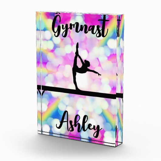 Rainbow Bokeh Blast Gymnastics Beam Personalized Fotoblokken (Rechts)