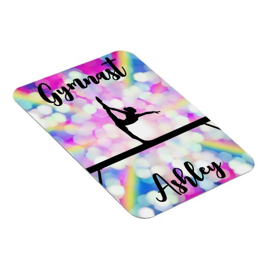 Rainbow Bokeh Blast Gymnastics Beam Personalized Magneet (Rechterzijde)