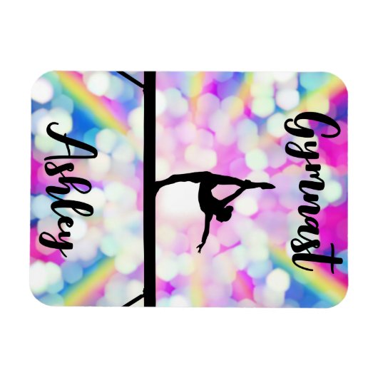 Rainbow Bokeh Blast Gymnastics Beam Personalized Magneet (Horizontaal)