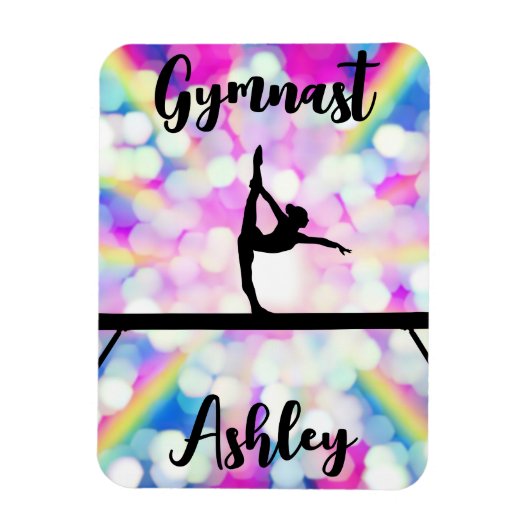 Rainbow Bokeh Blast Gymnastics Beam Personalized Magneet (Verticaal)