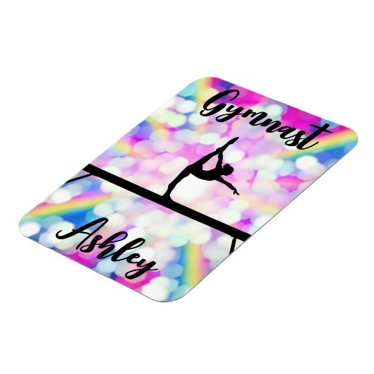 Rainbow Bokeh Blast Gymnastics Beam Personalized Magneet (Linkerzijde)