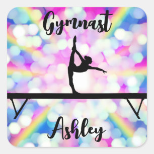 Rainbow Bokeh Blast Gymnastics Beam Personalized Vierkante Sticker