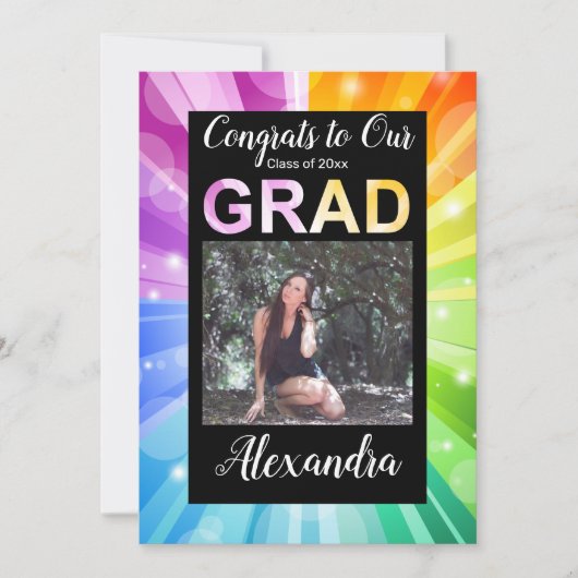 Rainbow Bokeh Bubble Art Foto Afstuderen Kaart (Voorkant)