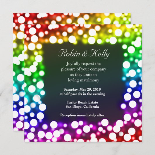 Rainbow bokeh huwelijksuitnodiging kaart (Voorkant / Achterkant)