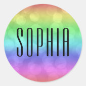 Rainbow Bokeh Schattigee kleurrijke naam Ronde Sticker (Voorkant)
