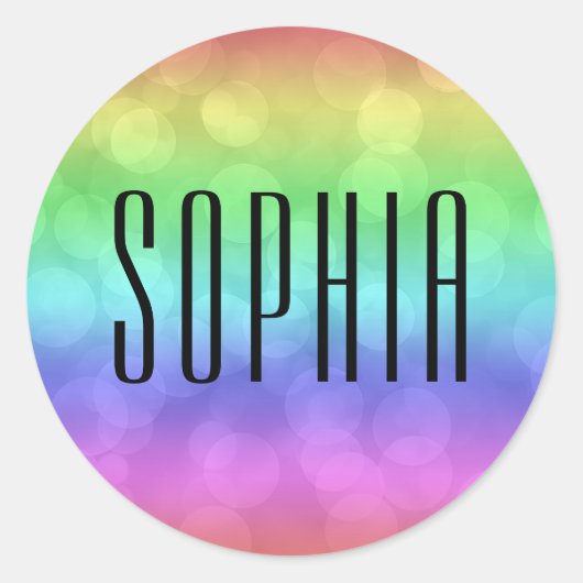 Rainbow Bokeh Schattigee kleurrijke naam Ronde Sticker (Voorkant)