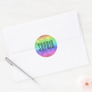 Rainbow Bokeh Schattigee kleurrijke naam Ronde Sticker
