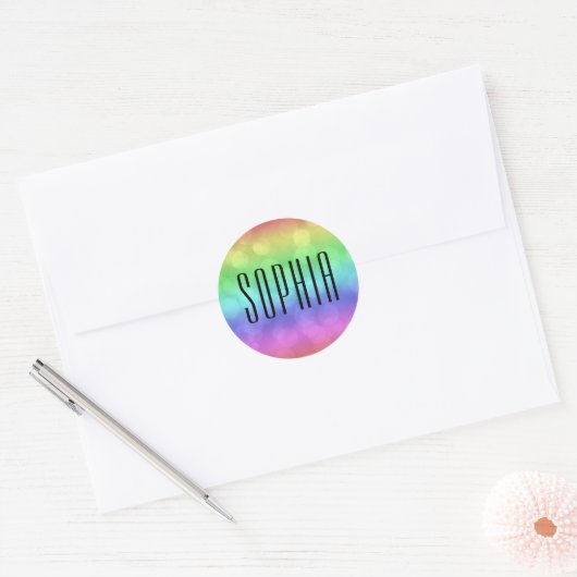 Rainbow Bokeh Schattigee kleurrijke naam Ronde Sticker (Envelop)