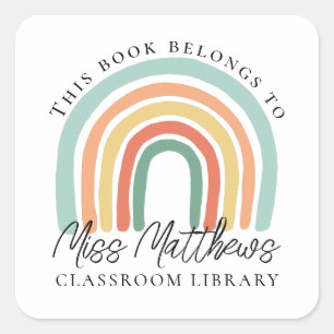 Rainbow Bookplaat van leerlingenbibliotheek Vierkante Sticker