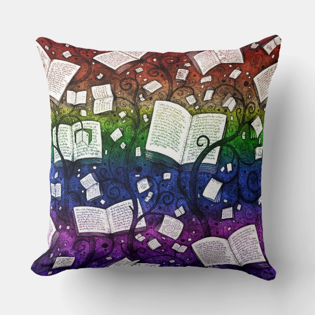 Rainbow Books Achtergrond Kussen (Voorkant)
