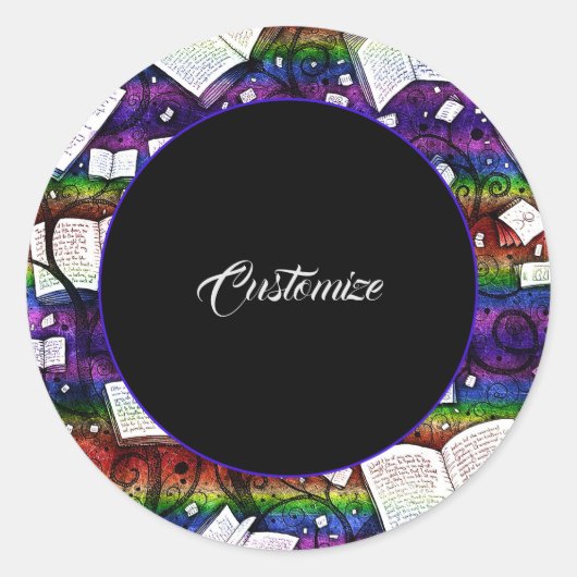 Rainbow Books Achtergrond Ronde Sticker (Voorkant)