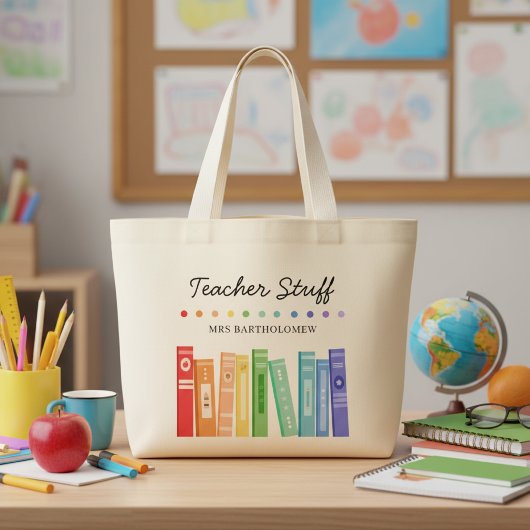 Rainbow Books Kindergarten Teacher Custom Grote Tote Bag