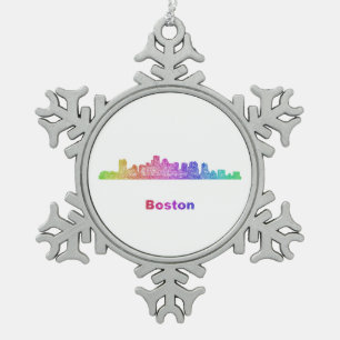 Rainbow Boston skyline Tin Sneeuwvlok Ornament