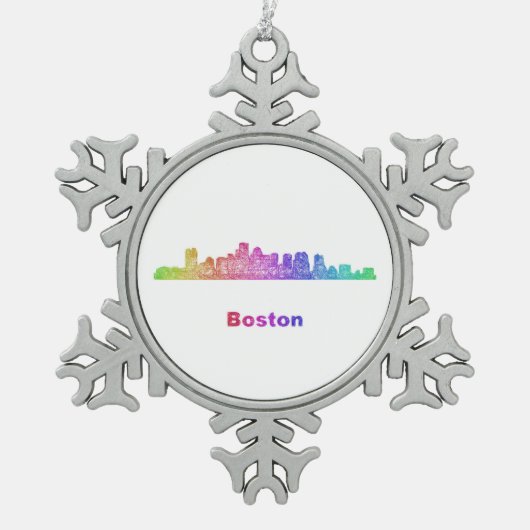 Rainbow Boston skyline Tin Sneeuwvlok Ornament (Voorkant)