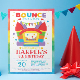 Rainbow Bounce House Birthday Party Uitnodiging