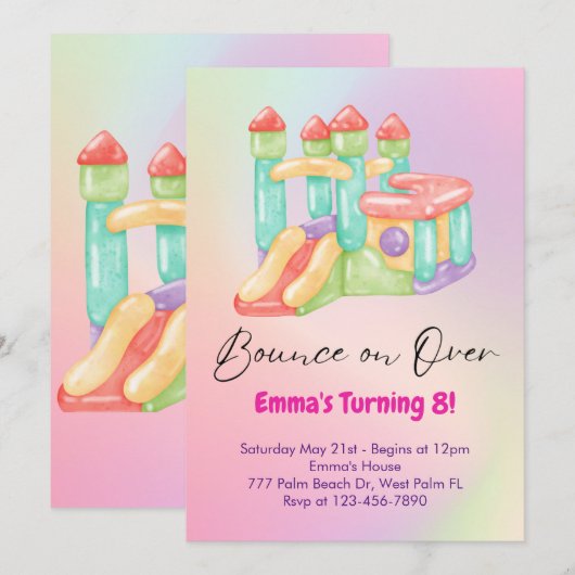 Rainbow Bounce House Party uitnodiging (Voorkant / Achterkant)