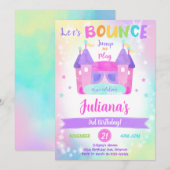 Rainbow Bounce House Verjaardag uitnodiging (Voorkant / Achterkant)