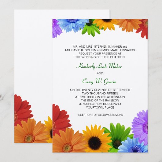 Rainbow Bouquet Wedding Kaart (Voorkant / Achterkant)