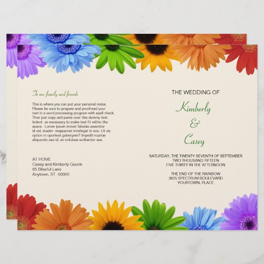 Rainbow Bouquet Wedding Programme (Voorkant / Achterkant)