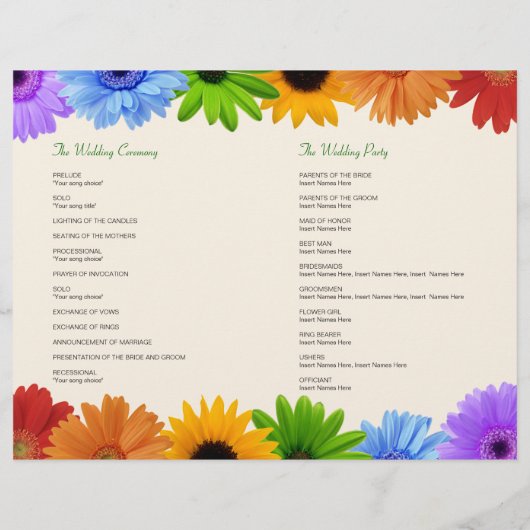 Rainbow Bouquet Wedding Programme (Achterkant)