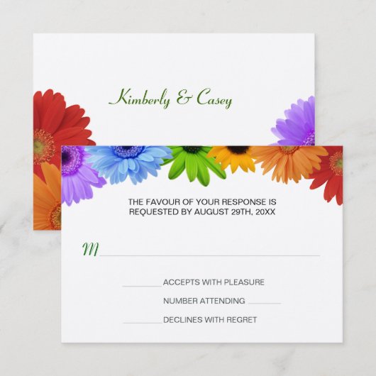 Rainbow Bouquet Wedding Response RSVP Kaartje (Voorkant / Achterkant)