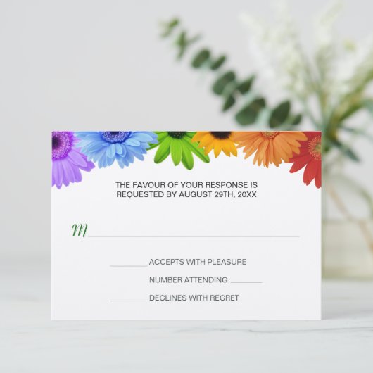 Rainbow Bouquet Wedding Response RSVP Kaartje (Staand voorkant)