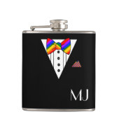 Rainbow Bow Stropdas Black Tuxedo Monogrammen Heupfles (Voorkant)