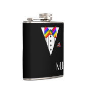 Rainbow Bow Stropdas Black Tuxedo Monogrammen Heupfles (Rechts)