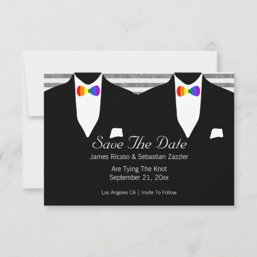 Rainbow Bow Stropdas Gay bewaar de datum van het h Save The Date (Voorkant)
