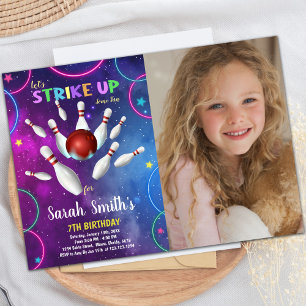 Rainbow Bowling Birthday Invitations w foto Kaart