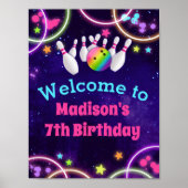Rainbow Bowling Birthday Party Welkomstbord Poster (Voorkant)