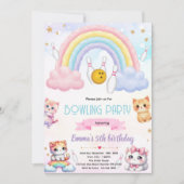 Rainbow bowling cat party invitation kaart (Voorkant)