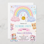 Rainbow bowling cat party invitation kaart (Voorkant / Achterkant)