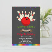 Rainbow bowling-uitnodiging voor verjaardagsfeestd kaart (Staand voorkant)