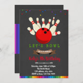 Rainbow bowling-uitnodiging voor verjaardagsfeestd kaart (Voorkant / Achterkant)