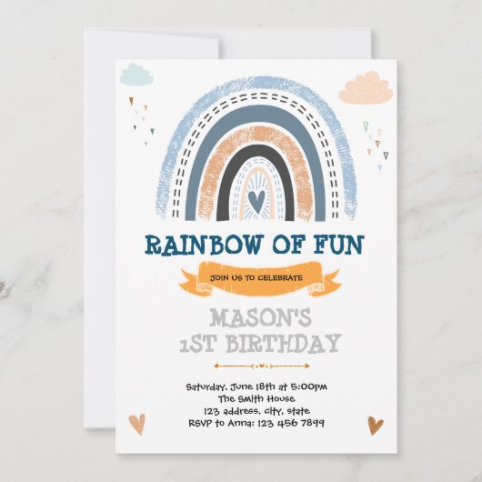 Rainbow boy thema verjaardagsfeestje uitnodiging (Voorkant)