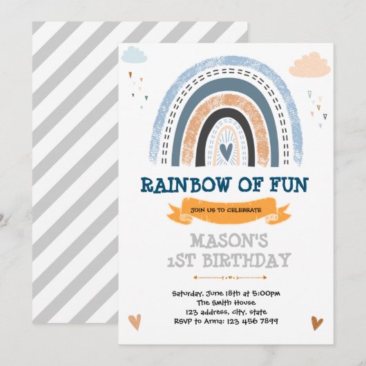 Rainbow boy thema verjaardagsfeestje uitnodiging (Voorkant / Achterkant)