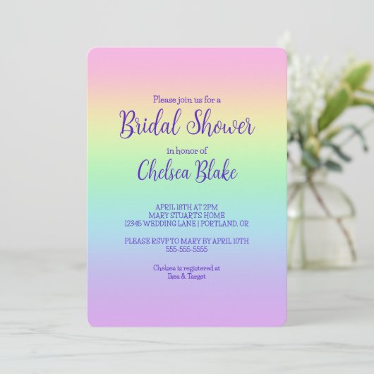 Rainbow Bridal Shower-uitnodiging voor gebitel Kaart (Staand voorkant)