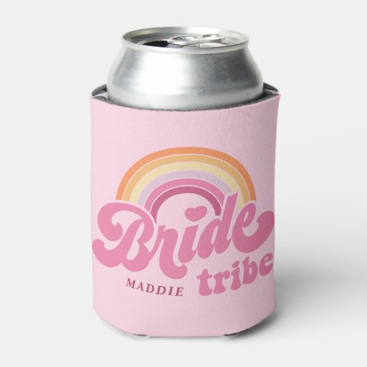 Rainbow Bride Tribe Retro, gepersonaliseerd Blikjeskoeler (Blikje Voorkant)