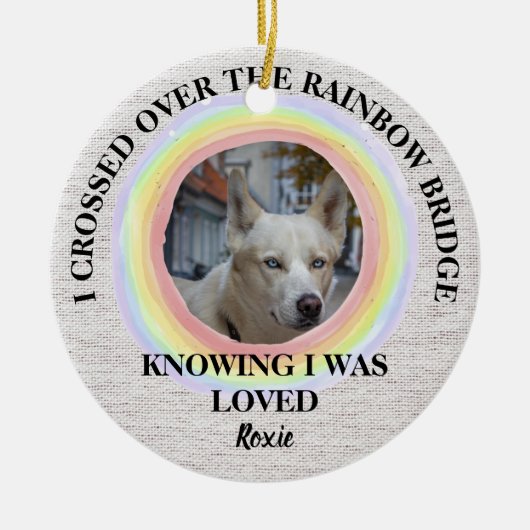 Rainbow Bridge Dog-gedenkteken, aangepaste foto en Keramisch Ornament (Voorkant)